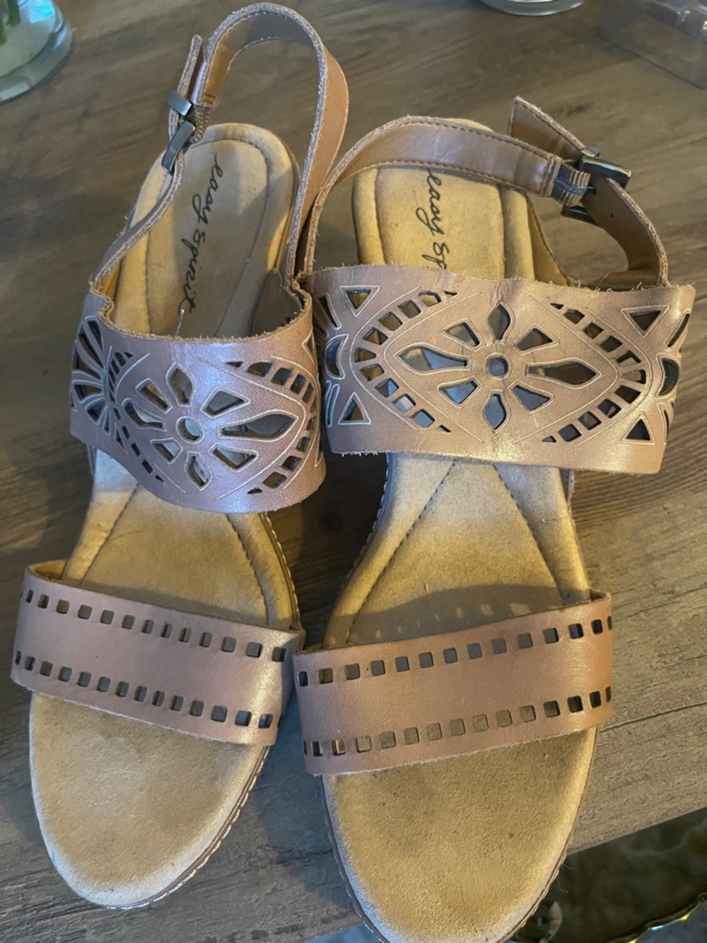 Easy Spirit Women's Taupe Laser-Cut Slingback Sandals
